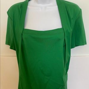 Lafayette 148.Sz 1X. Sq Neck Ts. Blk & Green . S/S